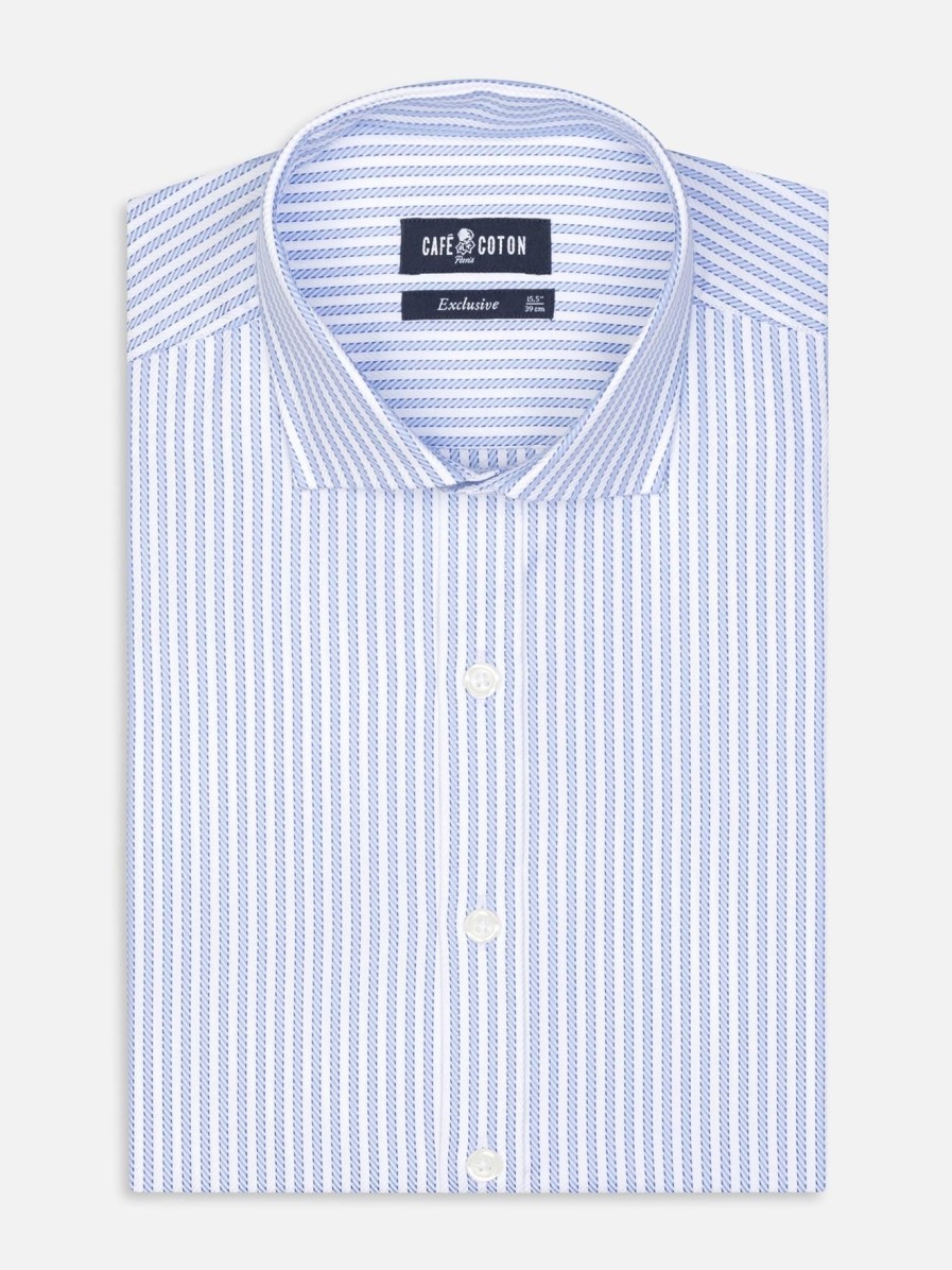 Chemises Homme Café Coton | Chemise Hebert A Rayures Ciel