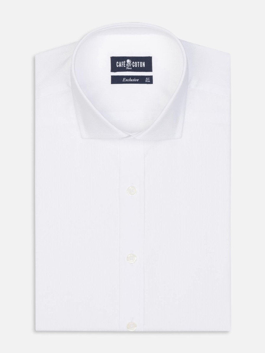 Chemises Homme Café Coton | Chemise Cintree En Pique Blanc