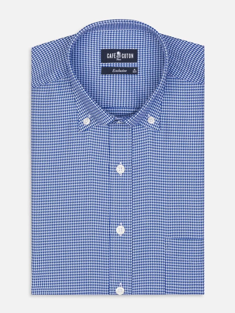 Chemises Homme Café Coton | Chemise Morris En Twill Bleu - Col Boutonne