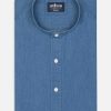 Chemises Homme Café Coton | Chemise Col Mao En Denim Ciel