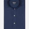 Chemises Homme Café Coton | Chemise Cintree Col Mao Callum Marine Chine