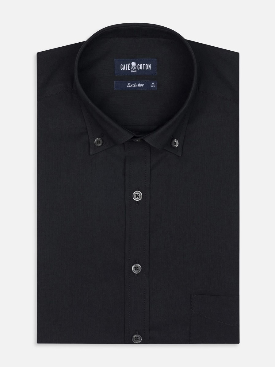 Chemises Homme Café Coton | Chemise Gleeson Noire - Col Boutonne