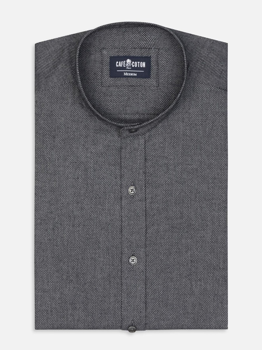 Chemises Homme Café Coton | Chemise Col Mao Callum Anthracite Chine