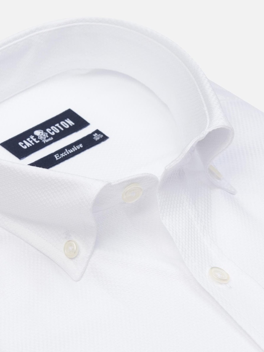 Chemises Homme Café Coton | Chemise Brien En Twill Blanc - Col Boutonne