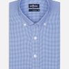 Chemises Homme Café Coton | Chemise Cintree Landry En Vichy Bleu - Col Boutonne