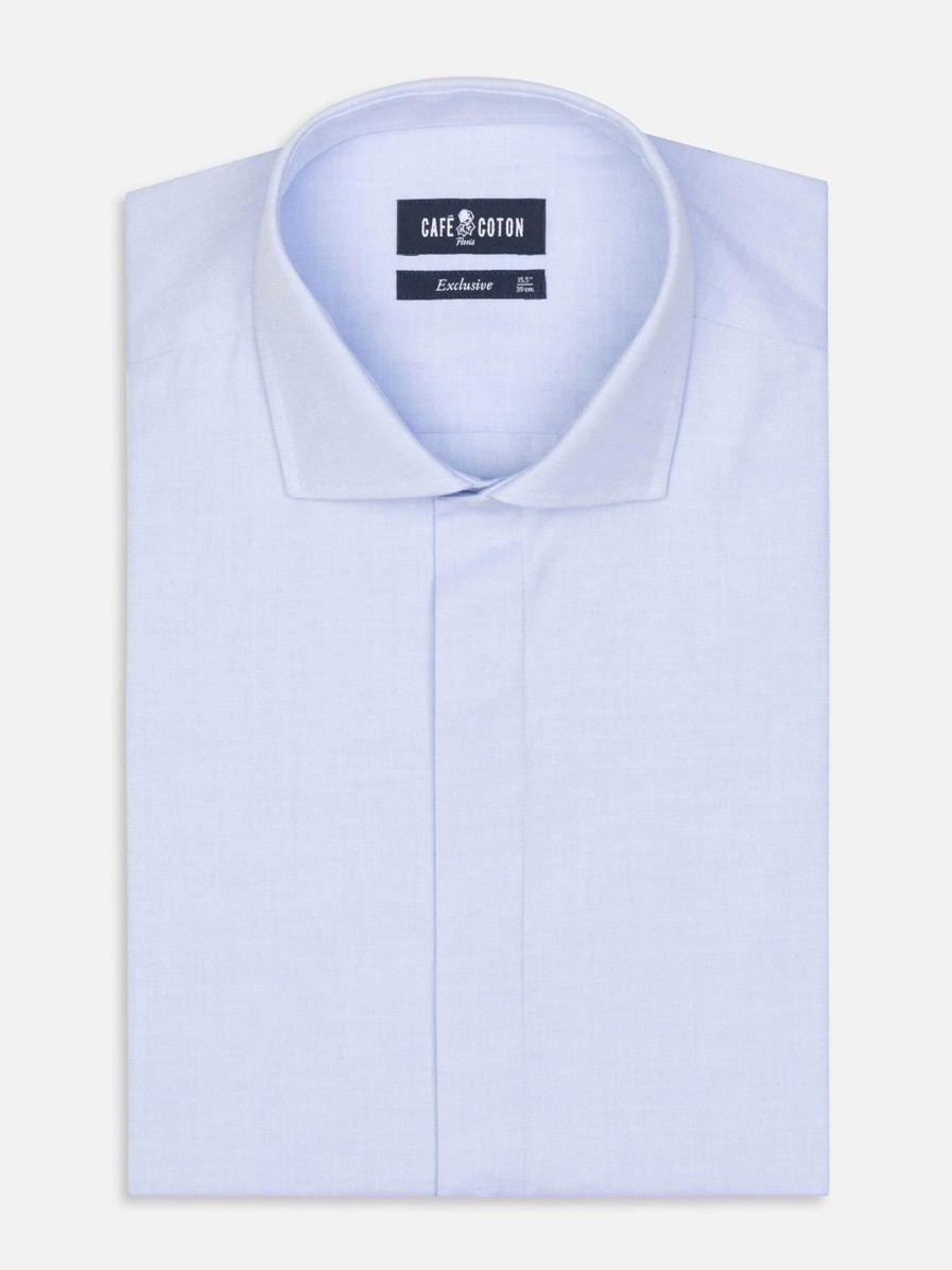 Chemises Homme Café Coton | Chemise En Pin Point Ciel - Gorge Cachee