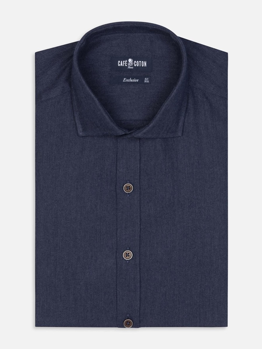 Chemises Homme Café Coton | Chemise Hall En Flanelle Marine