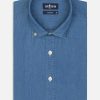 Chemises Homme Café Coton | Chemise Cintree En Denim Ciel - Col Boutonne