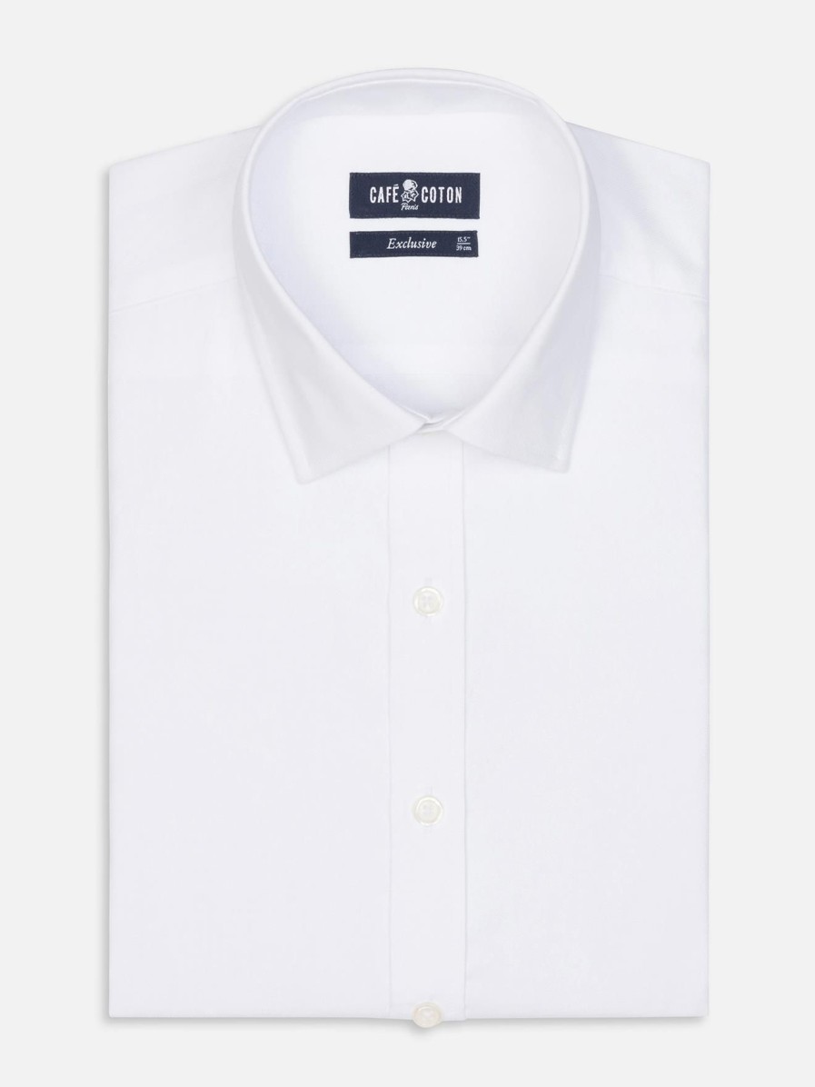 Chemises Homme Café Coton | Chemise Cintree En Oxford Blanc - Petit Col