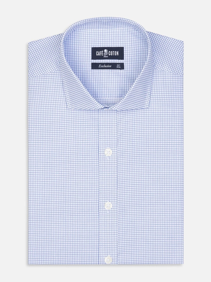 Chemises Homme Café Coton | Chemise Cintree Gill A Carreaux Bleu