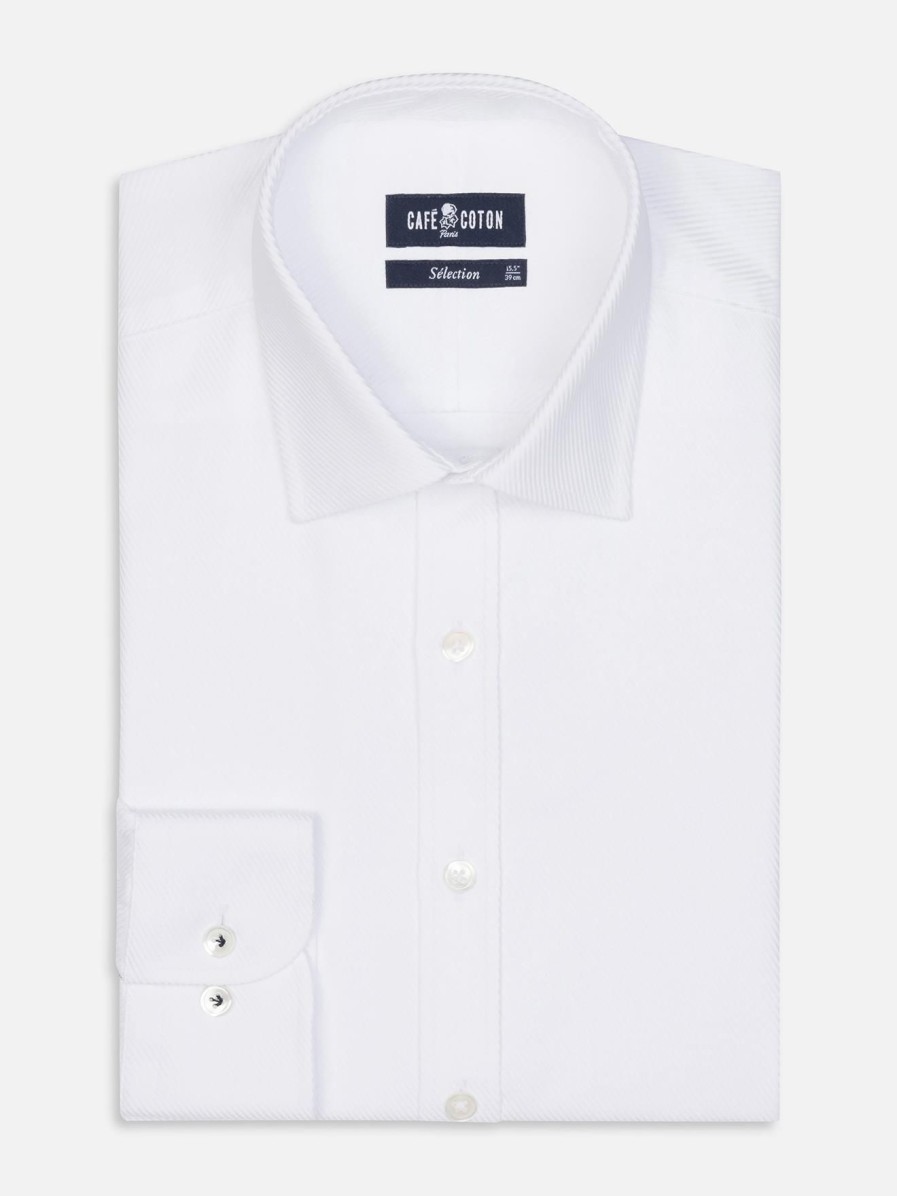 Chemises Homme Café Coton | Chemise Cintree En Twill Royal Blanc