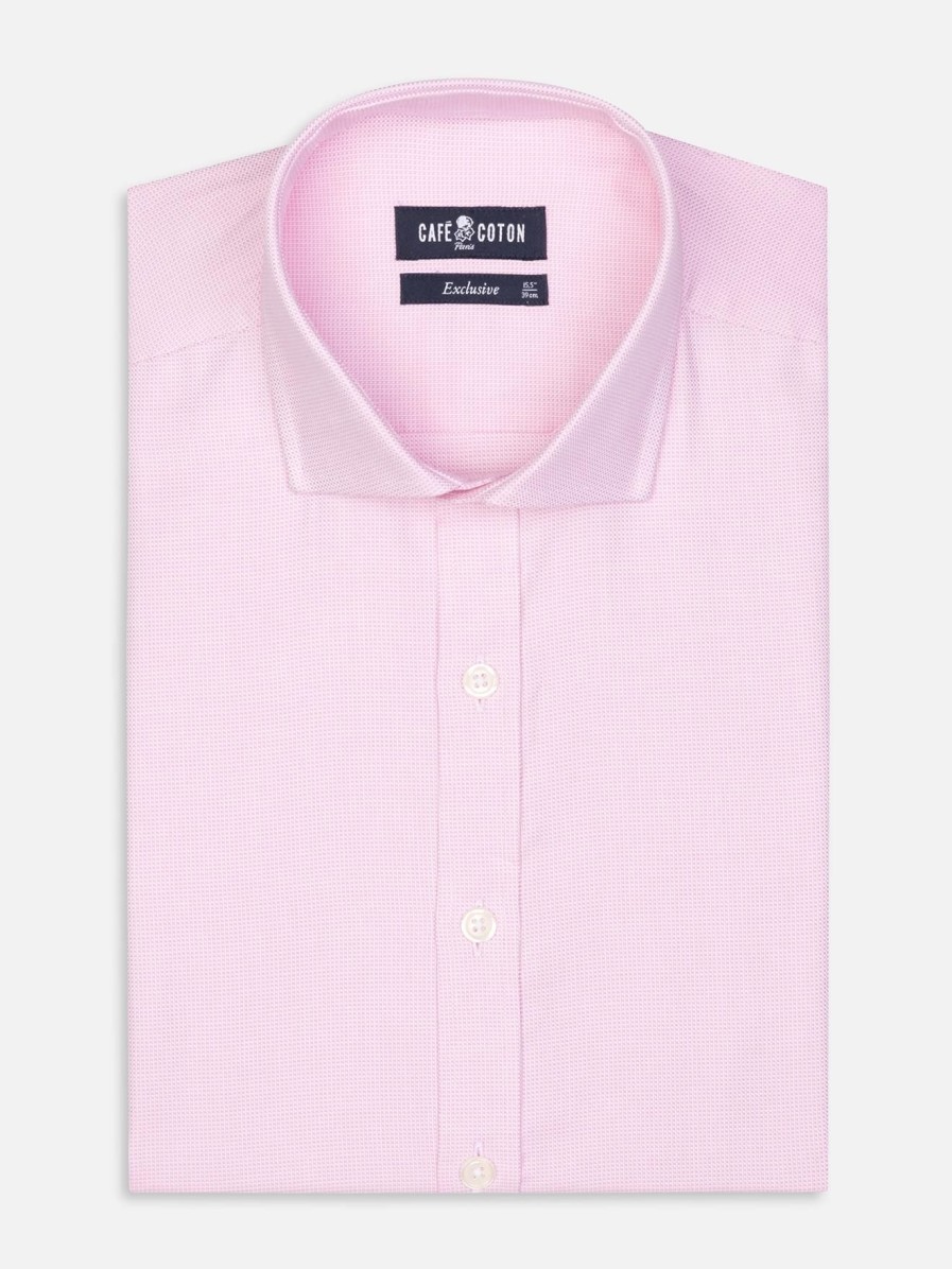 Chemises Homme Café Coton | Chemise Cintree En Natte Rose