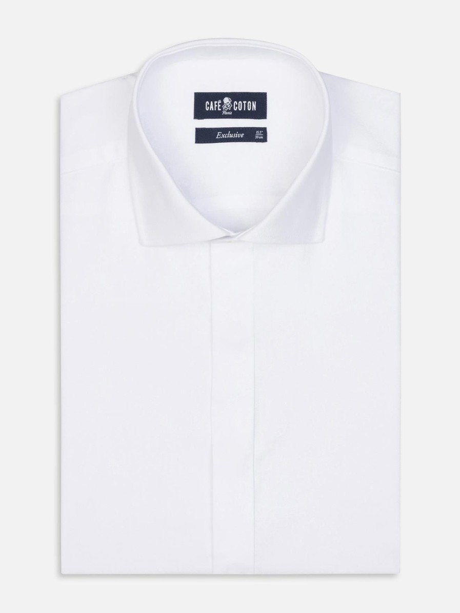 Chemises Homme Café Coton | Chemise Cintree En Oxford Blanc - Gorge Cachee