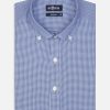 Chemises Homme Café Coton | Chemise Cintree Landry En Vichy Marine - Col Boutonne