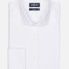 Chemises Homme Café Coton | Chemise Cintree En Chevron Blanc - Poignets Mousquetaires