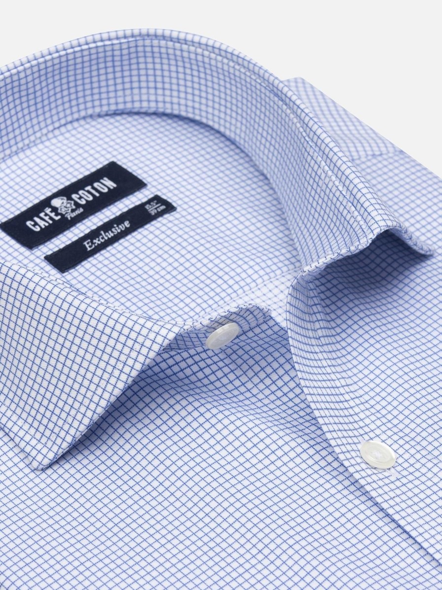 Chemises Homme Café Coton | Chemise Gill A Carreaux Bleu - Poignets Mousquetaires