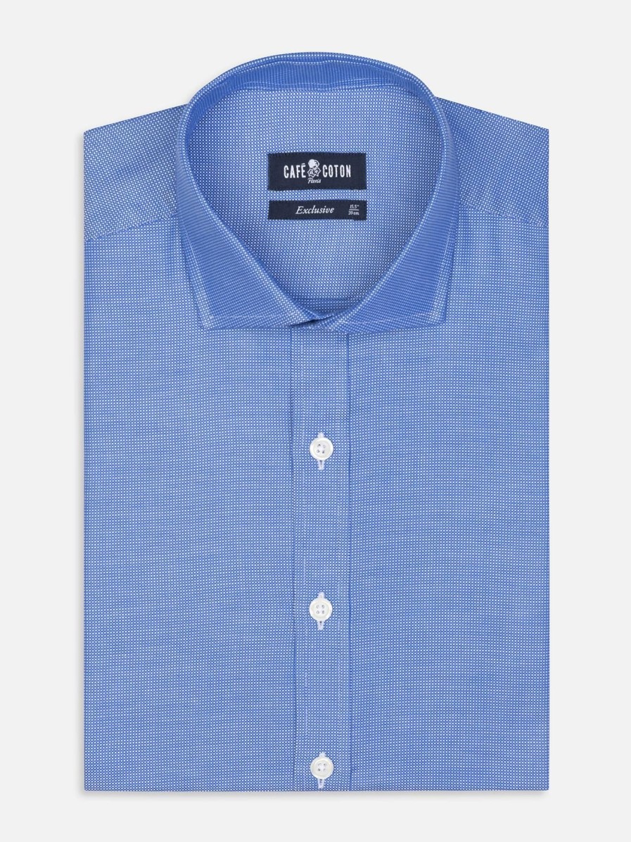 Chemises Homme Café Coton | Chemise Cintree Sole En Natte Bleu