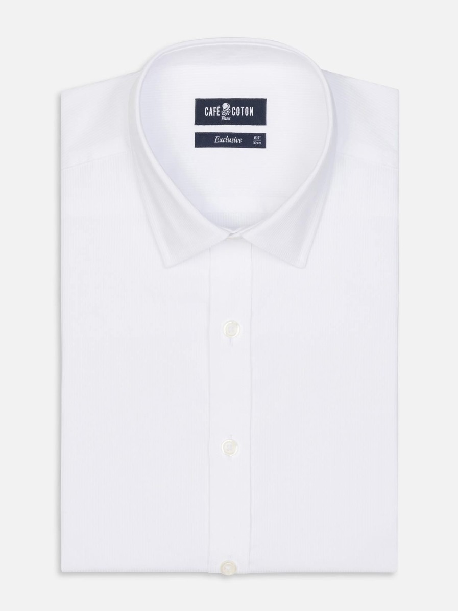 Chemises Homme Café Coton | Chemise Cintree En Pique Blanc - Petit Col