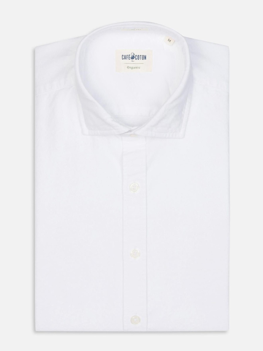 Chemises Homme Café Coton | Chemise Bio En Oxford Lave Blanc