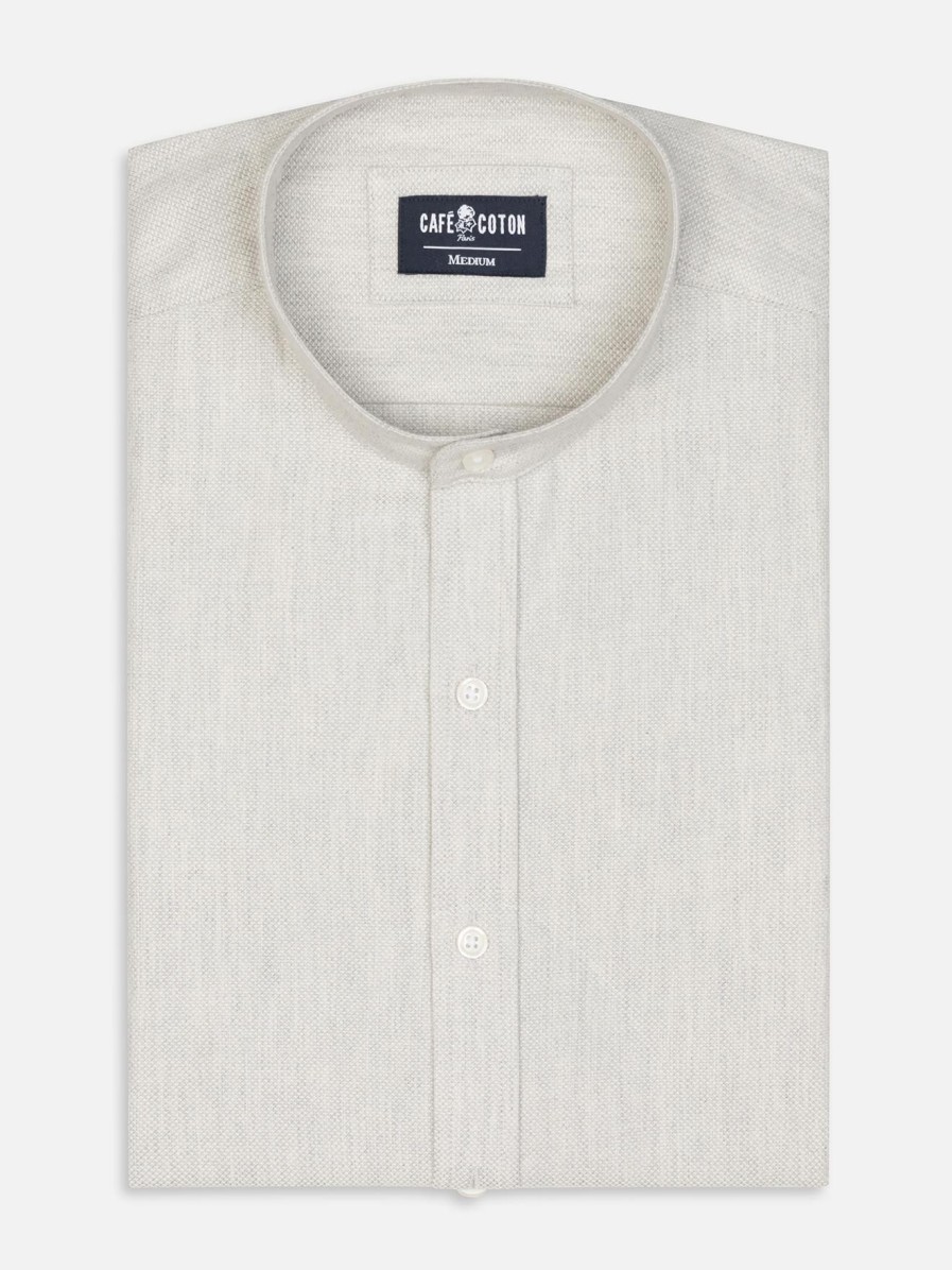 Chemises Homme Café Coton | Chemise Cintree Col Mao Callum Gris Chine