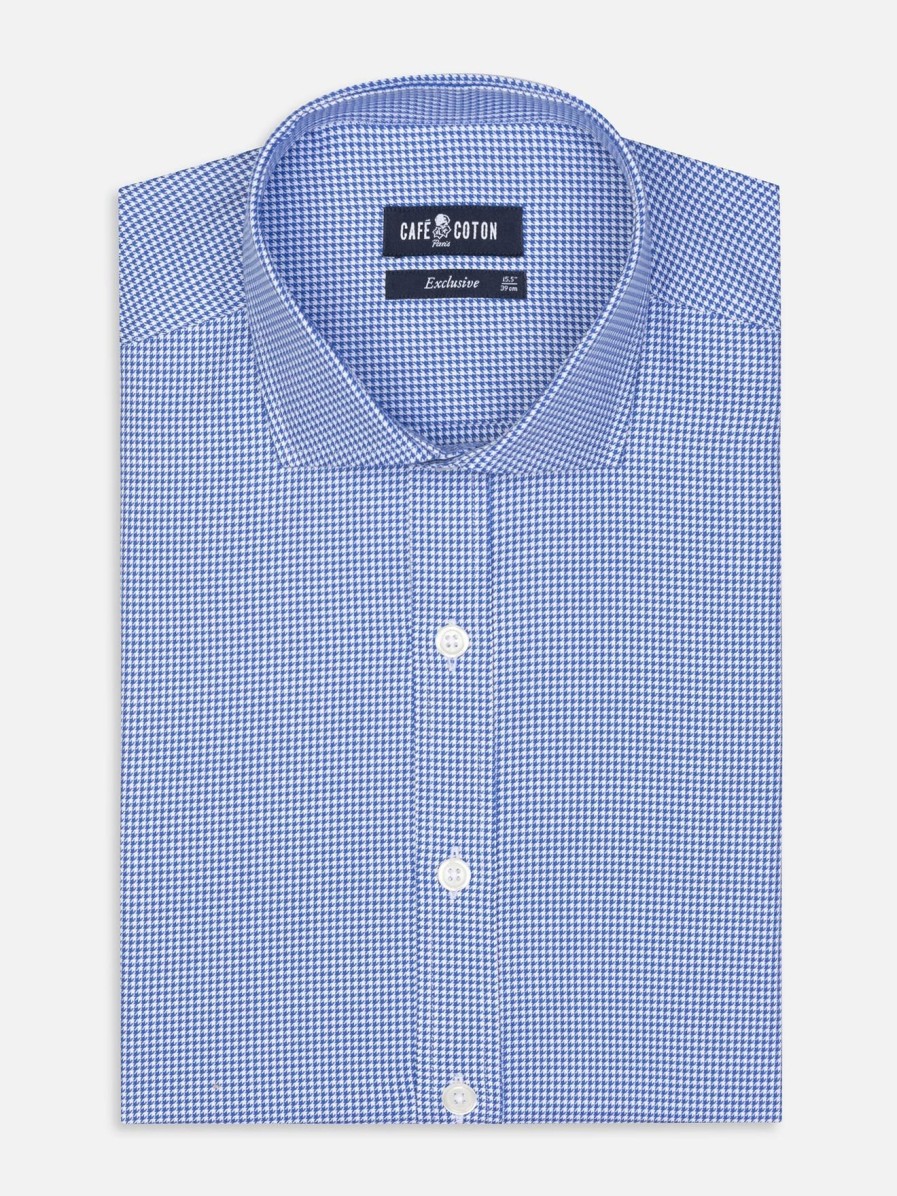 Chemises Homme Café Coton | Chemise Cintree Landry En Vichy Bleu