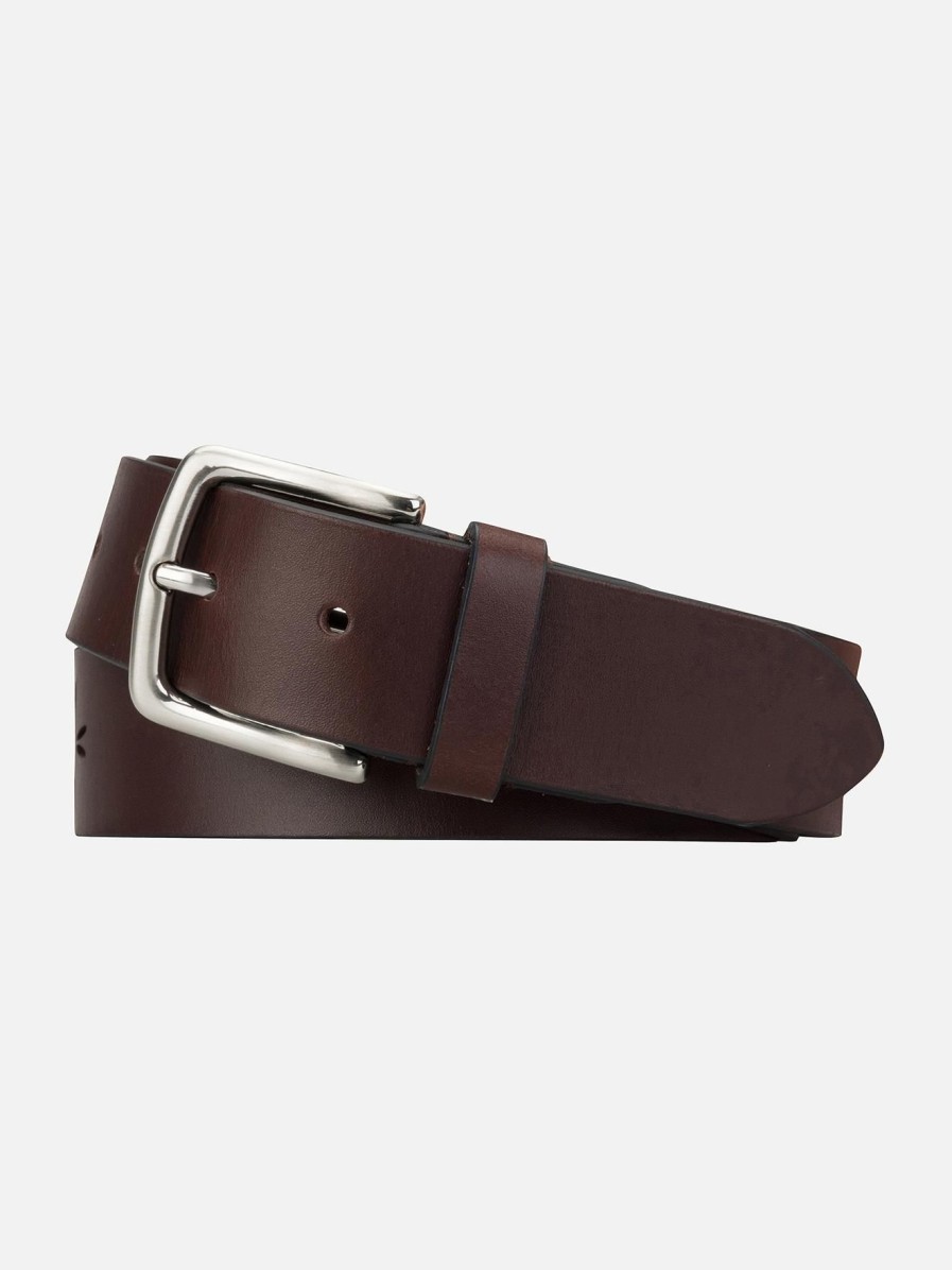 Accessoires Café Coton | Ceinture En Cuir Marron A Motifs