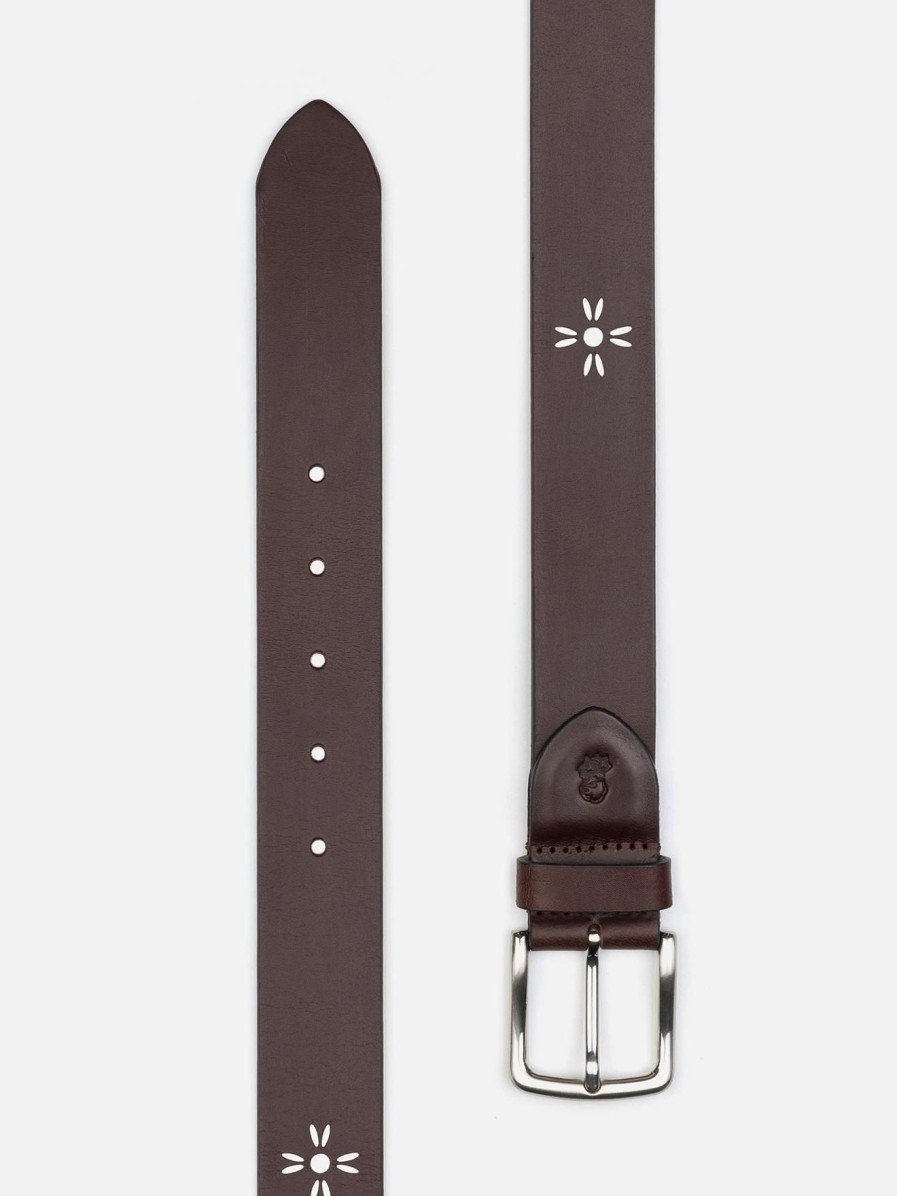 Accessoires Café Coton | Ceinture En Cuir Marron A Motifs