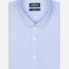 Chemises Homme Café Coton | Chemise Cintree Menthon A Rayures Ciel - Petit Col