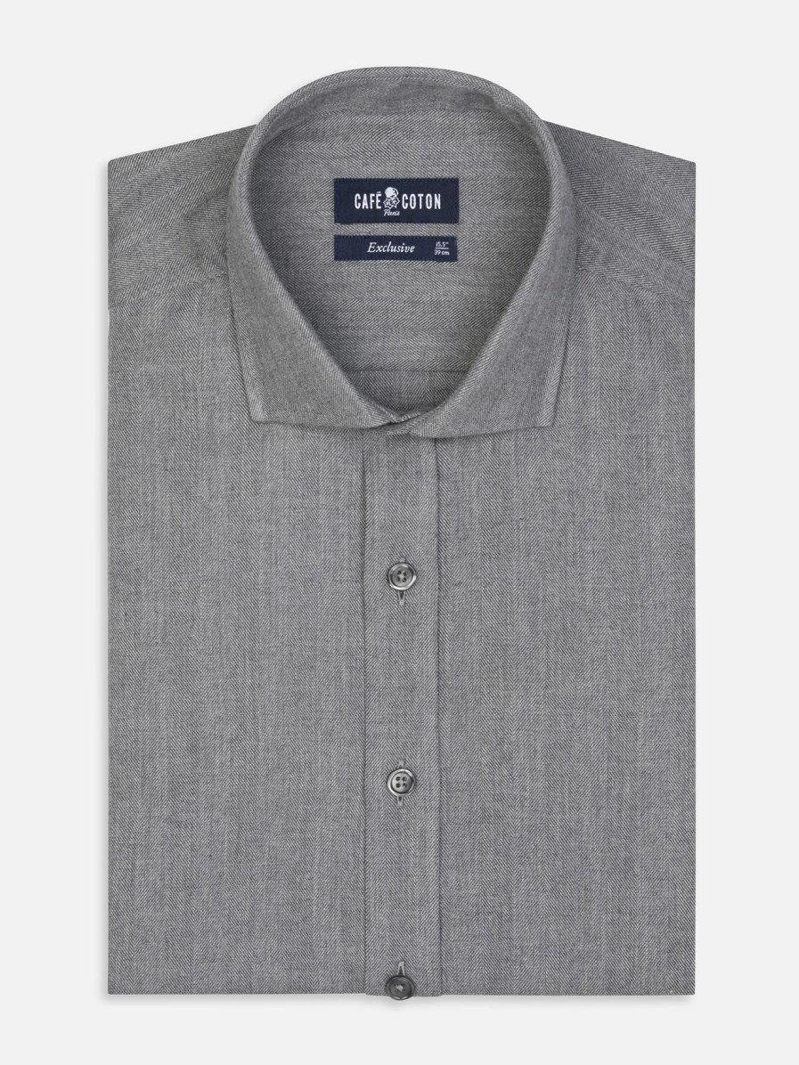 Chemises Homme Café Coton | Chemise Hall En Flanelle Anthracite