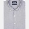 Chemises Homme Café Coton | Chemise Cintree En Pin Point Gris - Col Boutonne