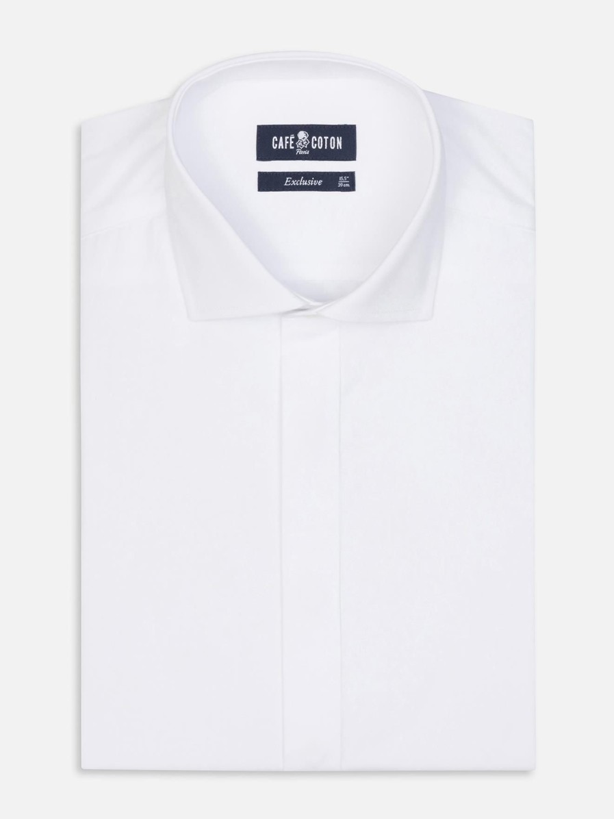 Chemises Homme Café Coton | Chemise Cintree En Popeline Blanche - Gorge Cachee