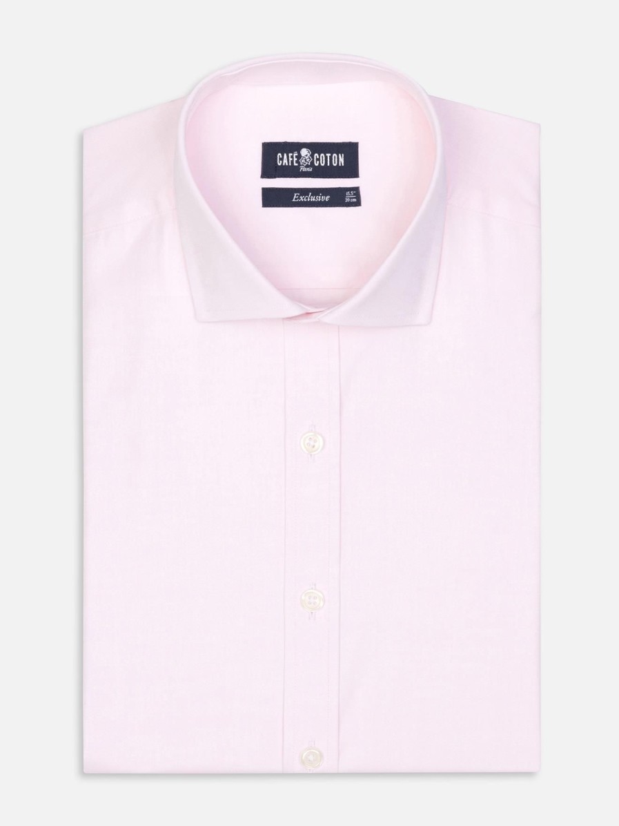 Chemises Homme Café Coton | Chemise Cintree En Pin Point Rose - Grande Longueur De Manches