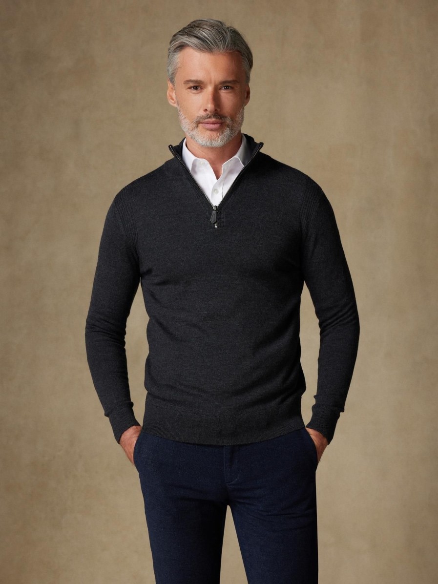 Pret A Porter Café Coton | Half Zip Greg En Merinos Anthracite