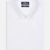 Chemises Homme Café Coton | Chemise Cintree En Pin Point Blanc - Col Boutonne