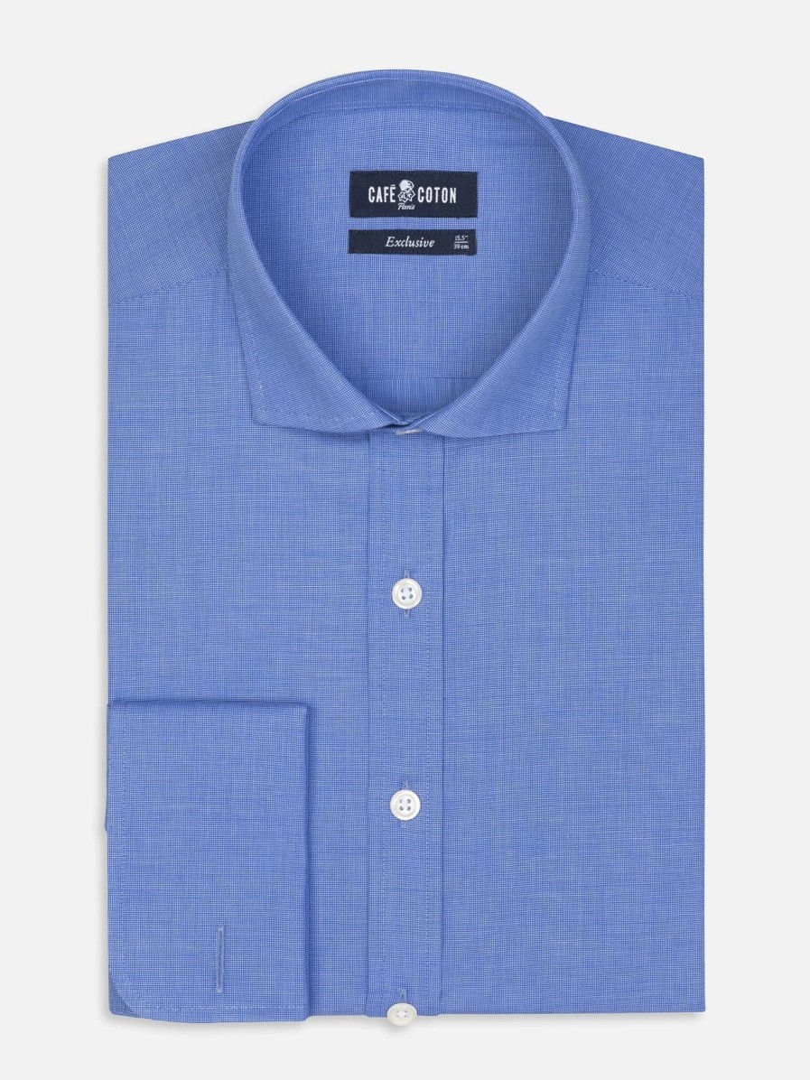 Chemises Homme Café Coton | Chemise Daria En Popeline Bleue - Poignets Mousquetaires