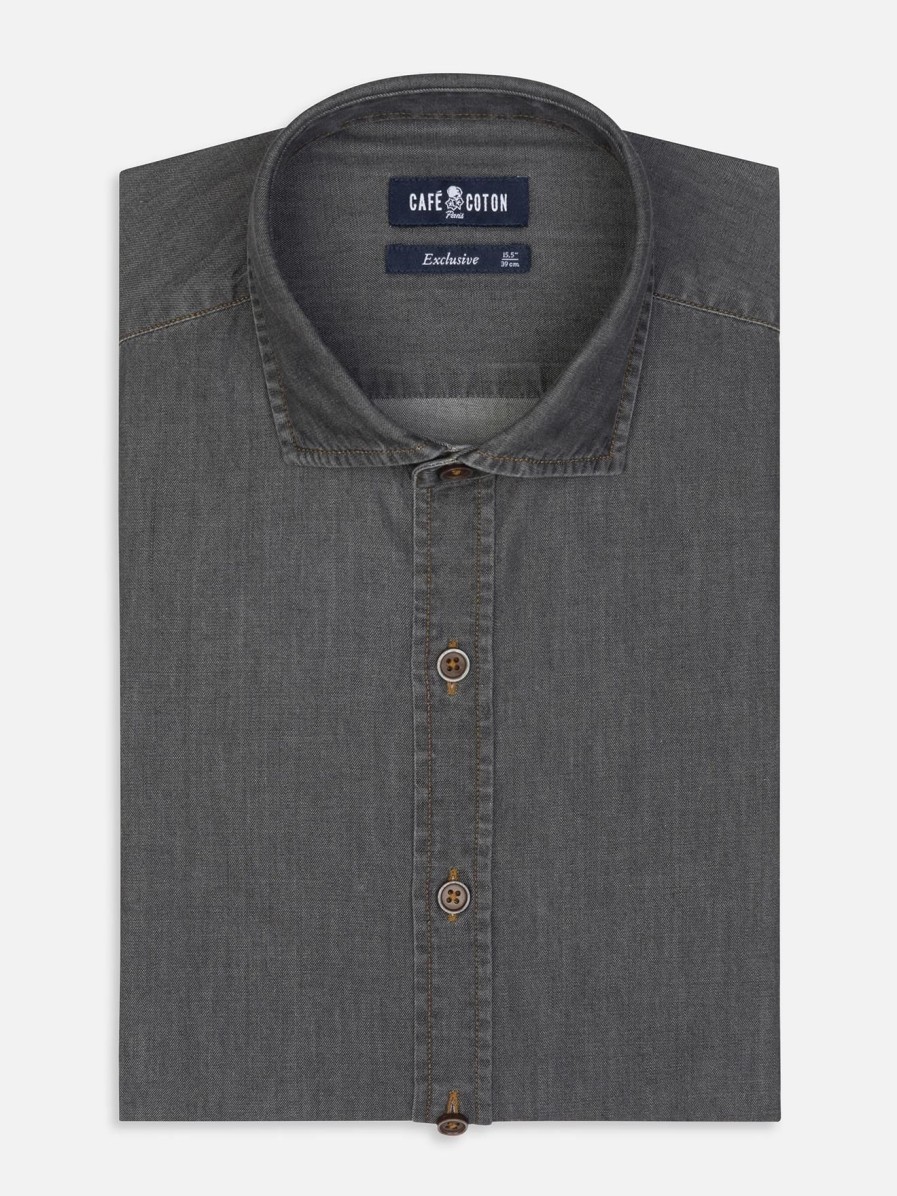 Chemises Homme Café Coton | Chemise Lou En Denim Gris