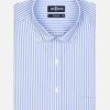 Chemises Homme Café Coton | Chemise Colin A Rayures Ciel - Col Boutonne