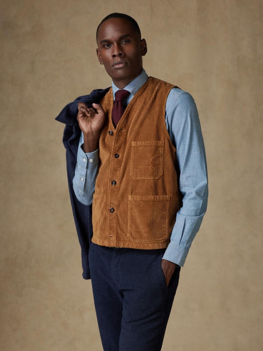 Pret A Porter Café Coton | Waistcoat En Velours Caramel