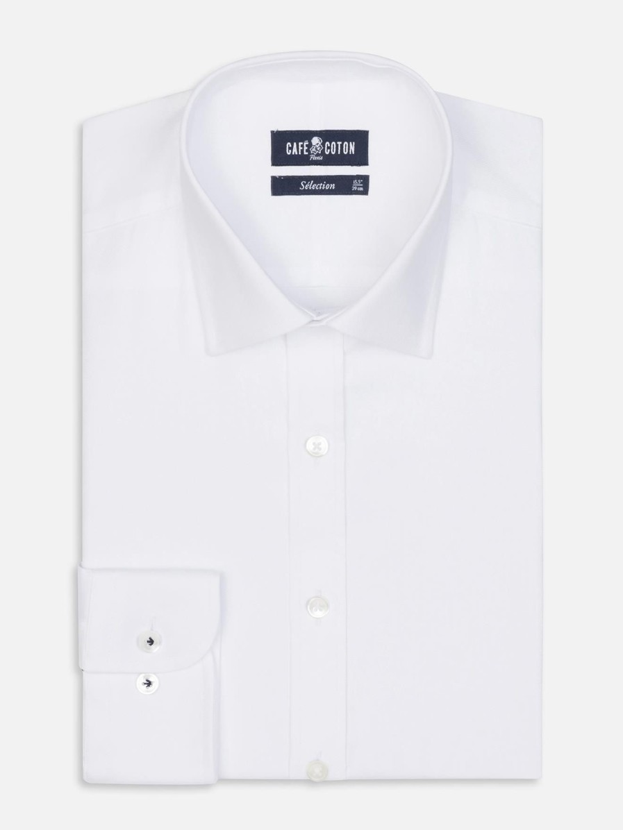 Chemises Homme Café Coton | Chemise Cintree En Pin Point Royal Blanc