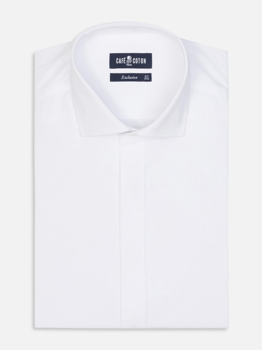 Chemises Homme Café Coton | Chemise En Popeline Blanche - Gorge Cachee