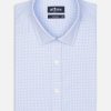 Chemises Homme Café Coton | Chemise Cintree Lenny A Carreaux Ciel - Petit Col