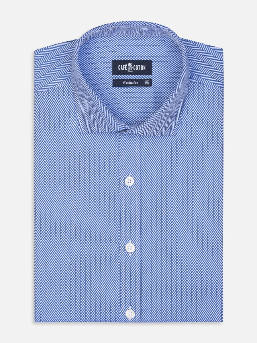 Chemises Homme Café Coton | Chemise Perry En Chevron Bleu