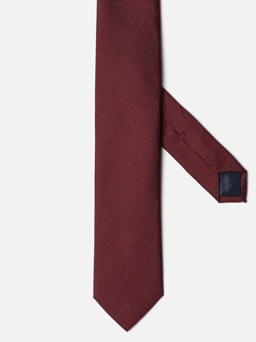 Accessoires Café Coton | Cravate Slim En Micro Natte De Soie Bordeaux