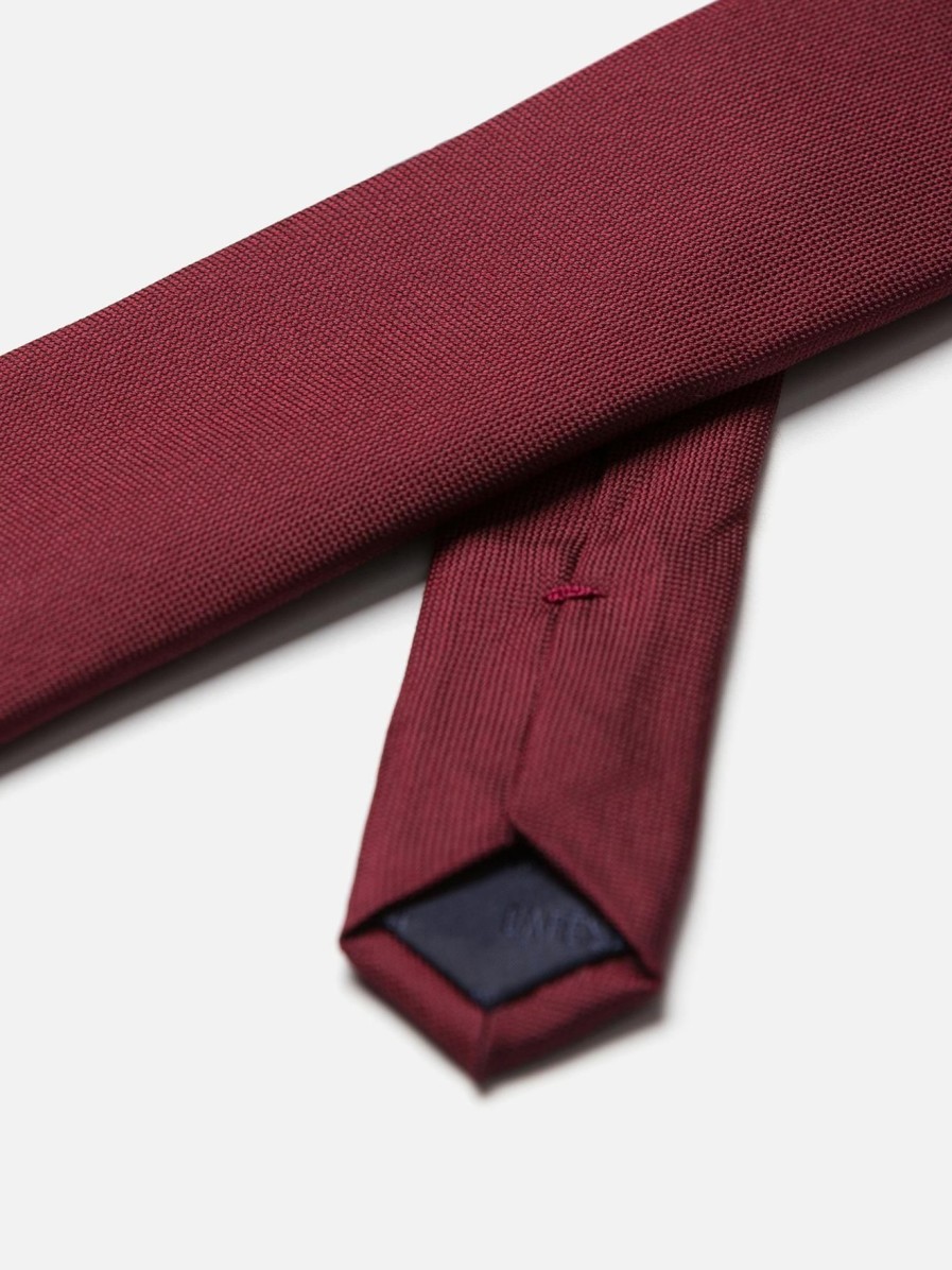 Accessoires Café Coton | Cravate Slim En Micro Natte De Soie Bordeaux