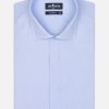 Chemises Homme Café Coton | Chemise Cintree En Mille Raies Ciel - Gorge Cachee