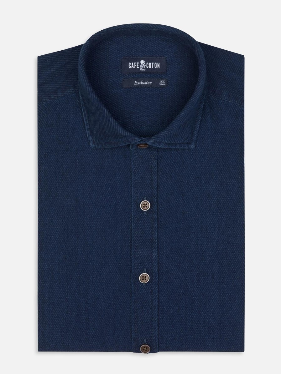 Chemises Homme Café Coton | Chemise Alford En Twill Indigo