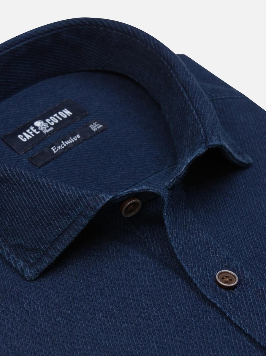 Chemises Homme Café Coton | Chemise Alford En Twill Indigo