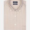 Chemises Homme Café Coton | Chemise Lucas A Carreaux Beige - Col Boutonne