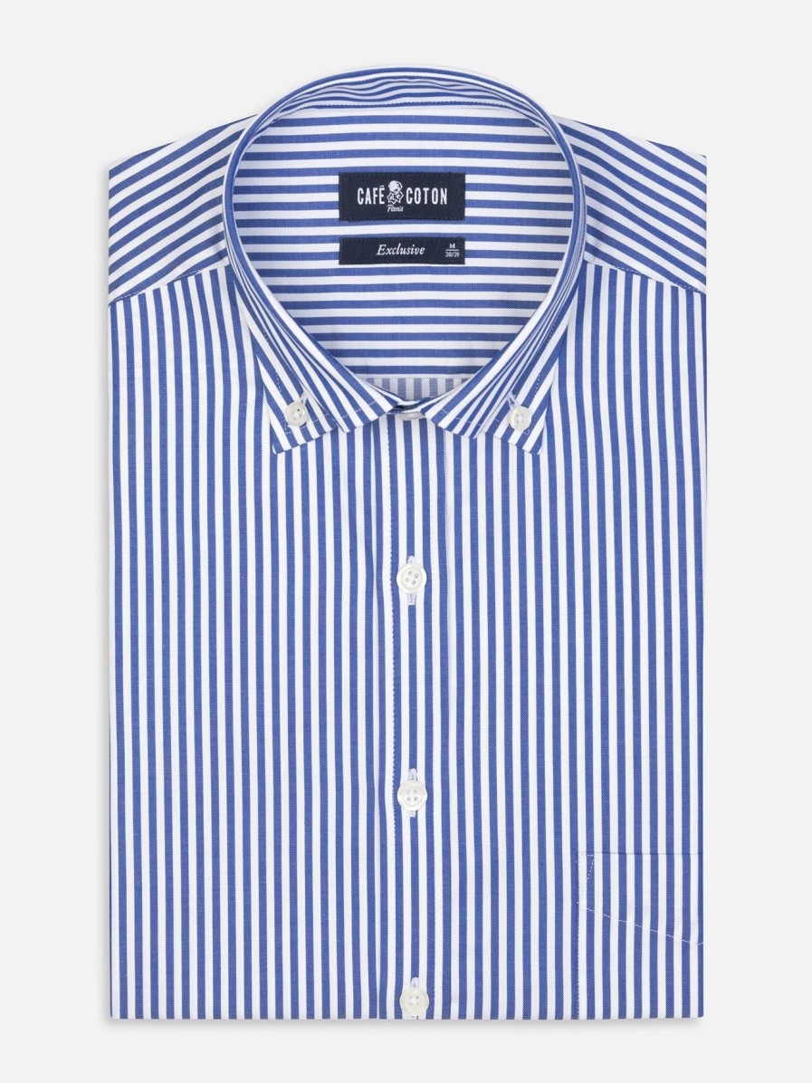 Chemises Homme Café Coton | Chemise Nick A Rayures Marine - Col Boutonne