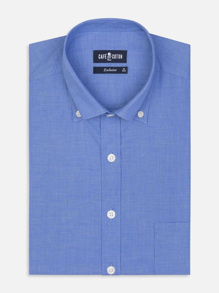 Chemises Homme Café Coton | Chemise Daria En Popeline Bleue - Col Boutonne